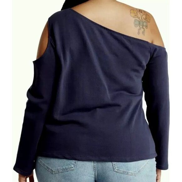 1.State Indigo Asymmetrical Long Sleeve Top Off Shoulder & Cold Shoulder 2X  NEW - Picture 2 of 5